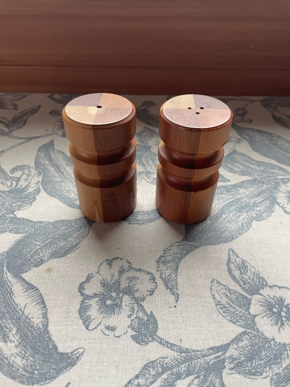 Handmade Vintage Wooden Salt and Pepper Shakers - Two-Tone Natural Wood Small